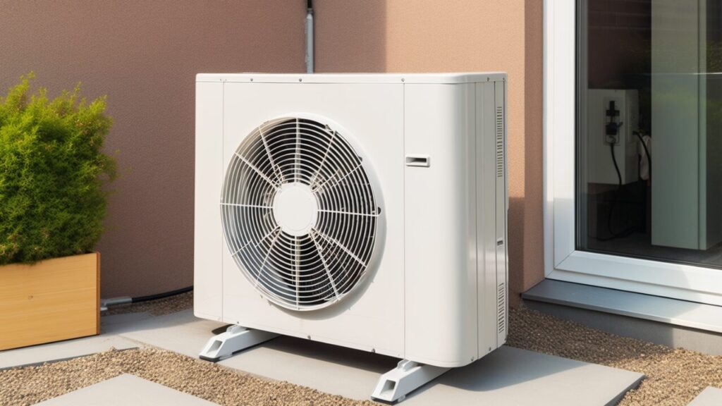 Outdoor air-conditioning compressor unit beside a building