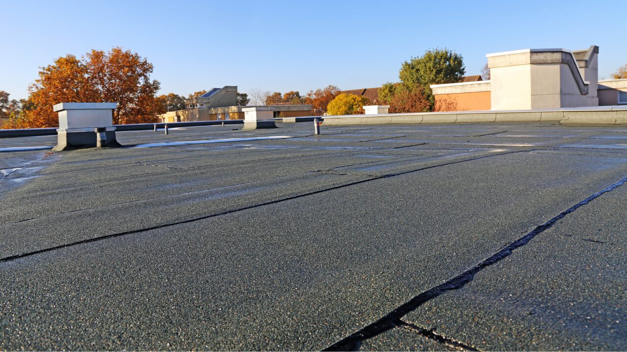 Flat roof after waterproof sealing work