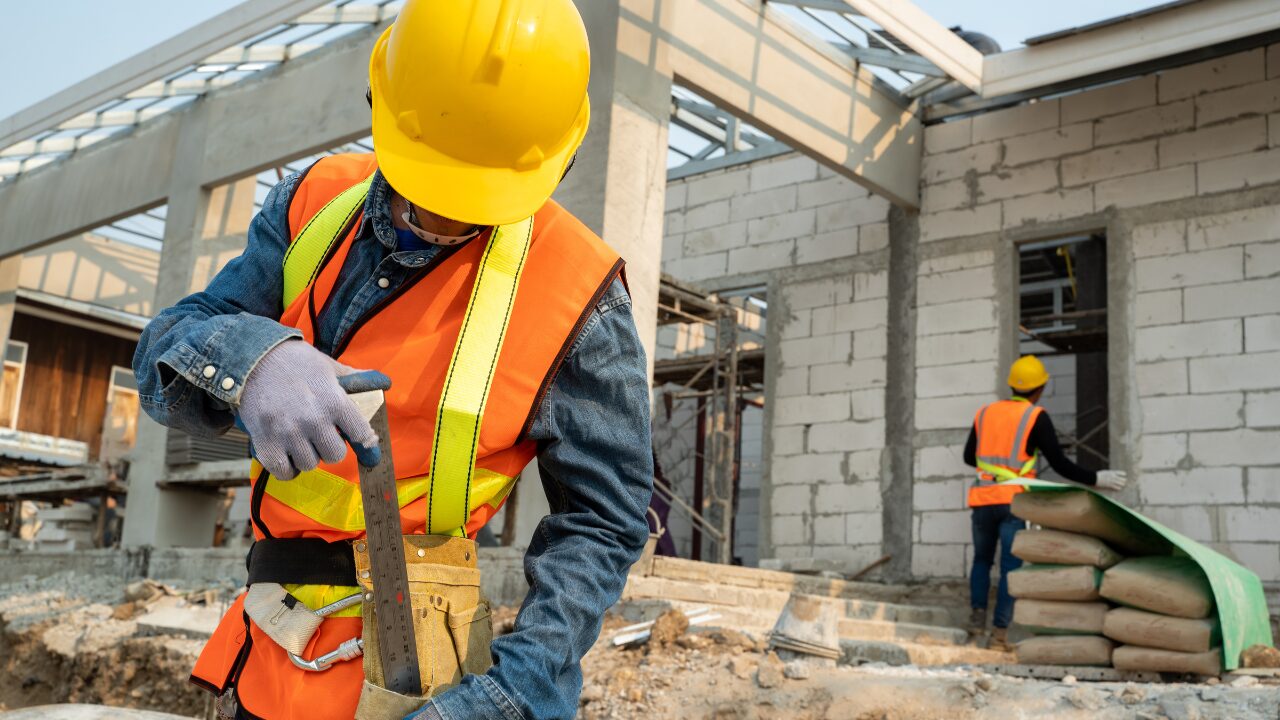 Workers building at an active construction site